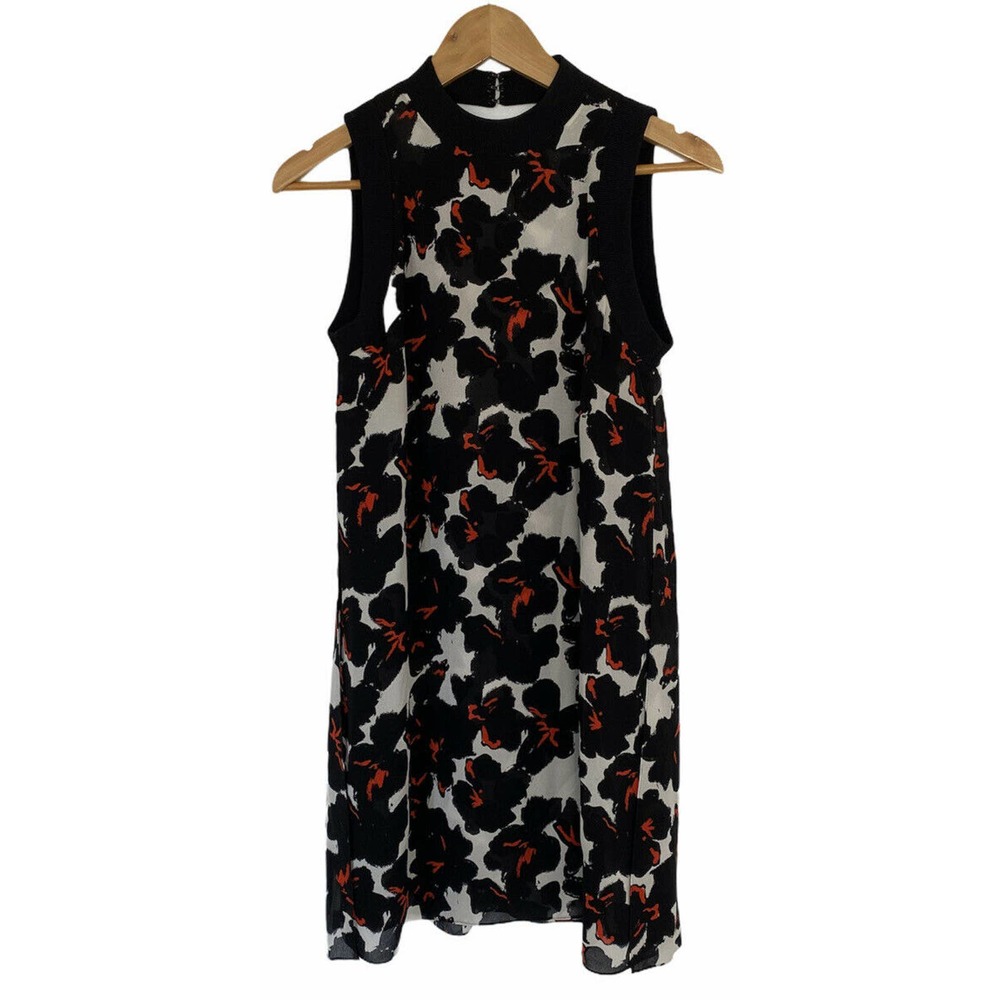 ALC Drie Floral Print Silk Shift Dress Black SZ  6